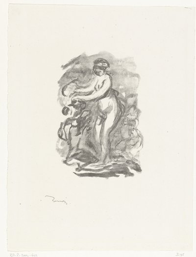 Naakte vrouw staat naast wijnstok door Pierre Auguste Renoir