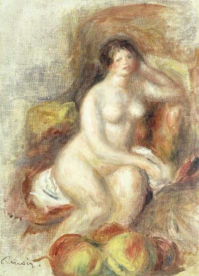 Zittende Naakte Vrouw met Appels door Pierre Auguste Renoir