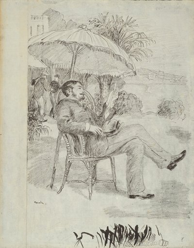 Op het Terras van een Hotel in Bordighera: De Schilder Jean Martin Bekijkt Zijn Rekening (Illustratie voor Edmond Renoir