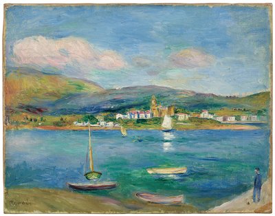 Vissershaven, Uitzicht op Fontarabie vanuit Hendaye, 1895 door Pierre Auguste Renoir