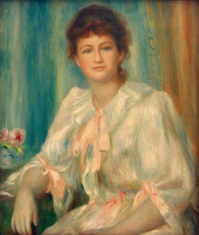 Portret van een jonge vrouw in wit door Pierre Auguste Renoir