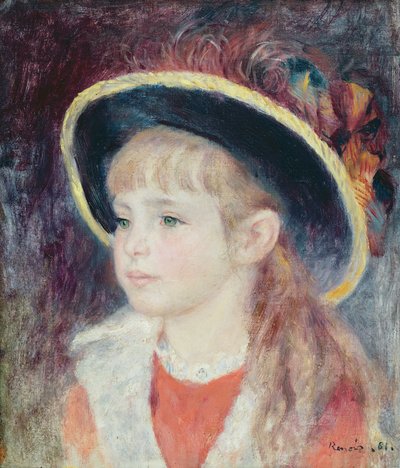Portret van een jong meisje met een blauwe hoed, 1881 door Pierre Auguste Renoir
