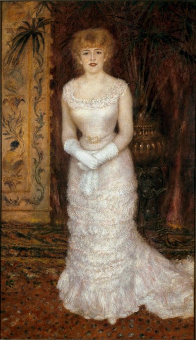 Portret van de actrice Jeanne Samary (1857-1890) te voet. Schilderij door Pierre Auguste Renoir door Pierre Auguste Renoir