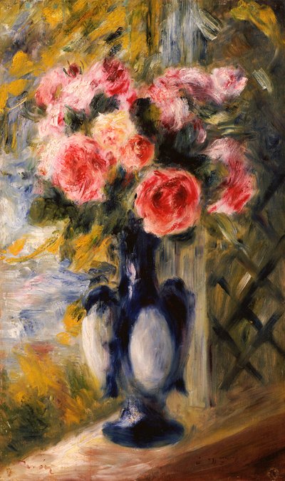 Rozen in een blauwe vaas, 1892 door Pierre Auguste Renoir