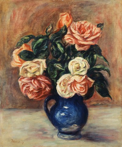 Rozen in een Blauwe Vaas, c.1900 door Pierre Auguste Renoir