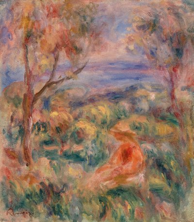 Zittende vrouw met zee in de verte door Pierre Auguste Renoir