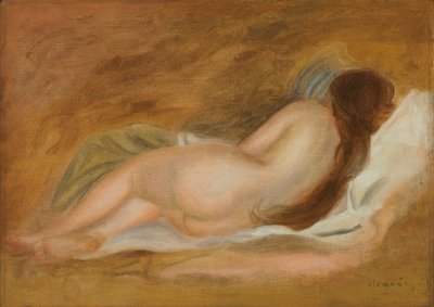 Slapende naakt, rugaanzicht, oker achtergrond, ca. 1885 door Pierre Auguste Renoir