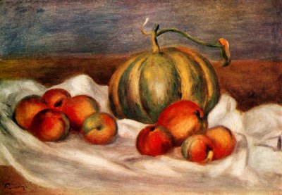 Stilleven met meloen en perziken door Pierre Auguste Renoir