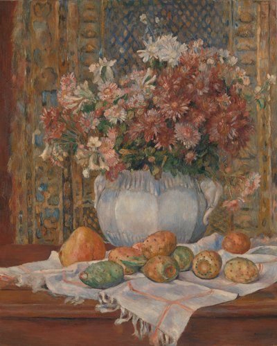 Stilleven met bloemen en cactusvijgen, ca. 1885 door Pierre Auguste Renoir