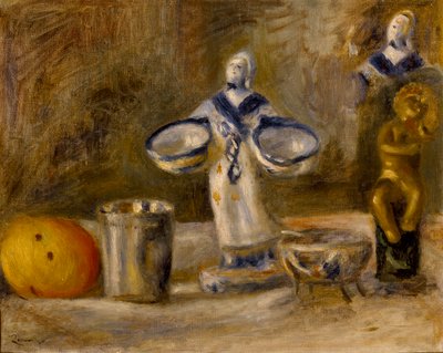 Stilleven met een faience-figuur, na ca. 1880 door Pierre Auguste Renoir