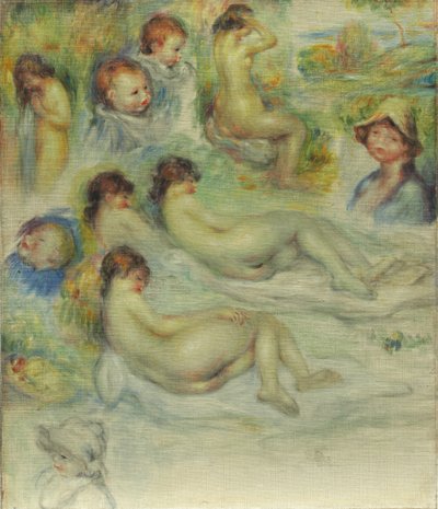 Studies van Pierre Renoir, zijn moeder, Aline Charigot, naakten en landschap, 1885-86 door Pierre Auguste Renoir