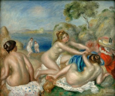 Drie Baders met een Krab door Pierre Auguste Renoir