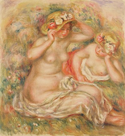Twee naakten met hoeden door Pierre Auguste Renoir