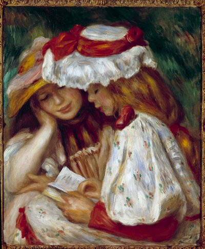 Twee jonge meisjes lezen door Pierre Auguste Renoir
