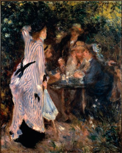 Onder de prieel. Portretten van schilders Claude Monet, Alfred Sisley en Norbert Goeneutte door Pierre Auguste Renoir