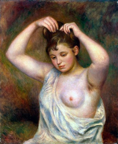 Vrouw die haar haar arrangeert, 1887 door Pierre Auguste Renoir