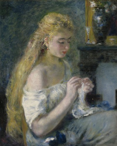 Vrouw aan het haken, ca. 1875 door Pierre Auguste Renoir