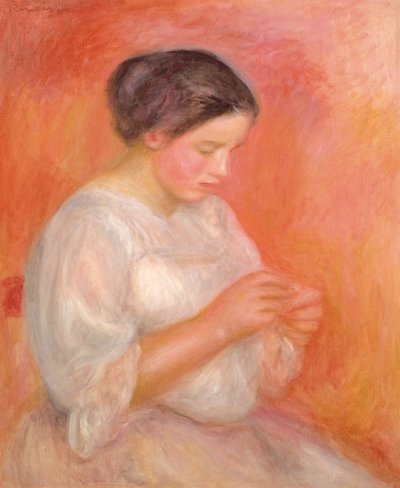 Vrouw die Naait door Pierre Auguste Renoir