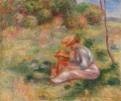 Vrouw en Kind in het Gras door Pierre Auguste Renoir
