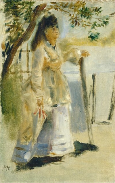 Vrouw bij een hek door Pierre Auguste Renoir