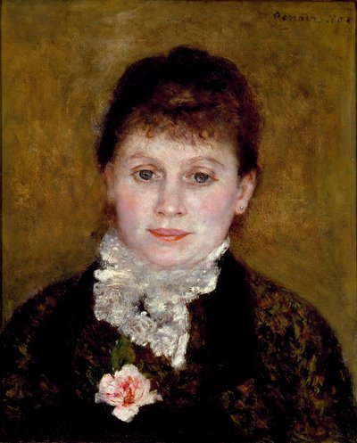 Vrouw met een witte kraag. Portret van een vrouw met een roos door Pierre Auguste Renoir