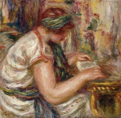 Vrouw in Arabische kleding lezend door Pierre Auguste Renoir