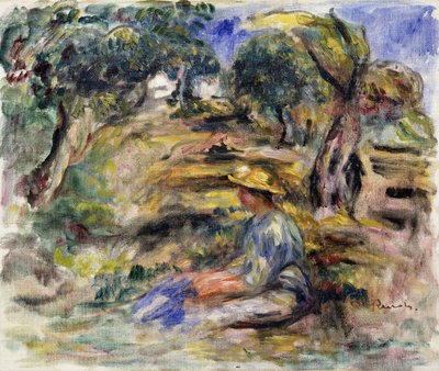 Vrouw in Blauw, Zittend door Pierre Auguste Renoir