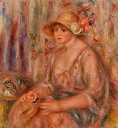 Vrouw in mousseline jurk door Pierre Auguste Renoir