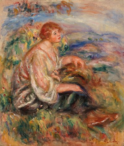 Vrouw in tule blouse en zwarte rok door Pierre Auguste Renoir