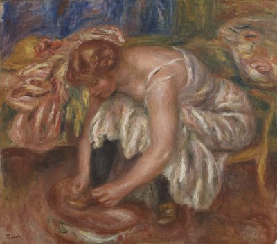 Vrouw die haar Schoen Strikt door Pierre Auguste Renoir