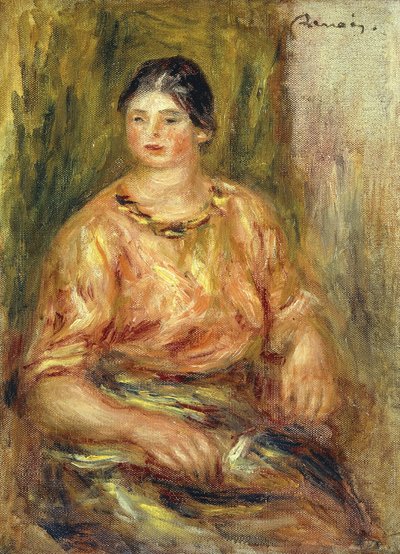 Vrouw met roze corsage door Pierre Auguste Renoir