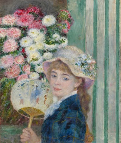 Vrouw met een Waaier, ca. 1879 door Pierre Auguste Renoir