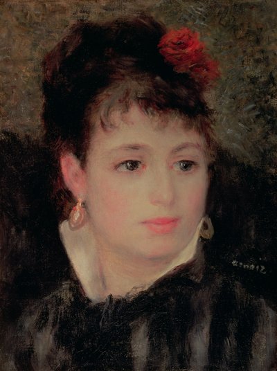 Vrouw met een roos in haar haar door Pierre Auguste Renoir