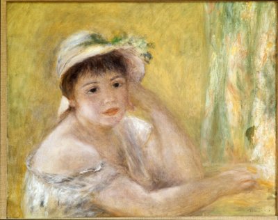 Vrouw met een strohoed door Pierre Auguste Renoir
