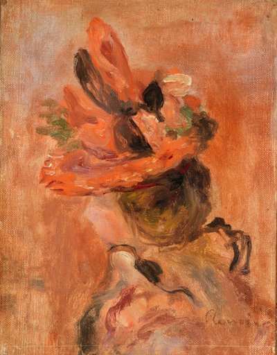 Vrouwenhoofd met rode hoed door Pierre Auguste Renoir