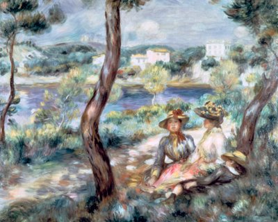 Jong meisje en jongen in een landschap door Pierre Auguste Renoir