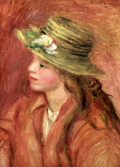 Jong meisje met een strohoed, c.1908 door Pierre Auguste Renoir