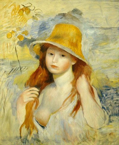 Jong meisje met een strohoed door Pierre Auguste Renoir