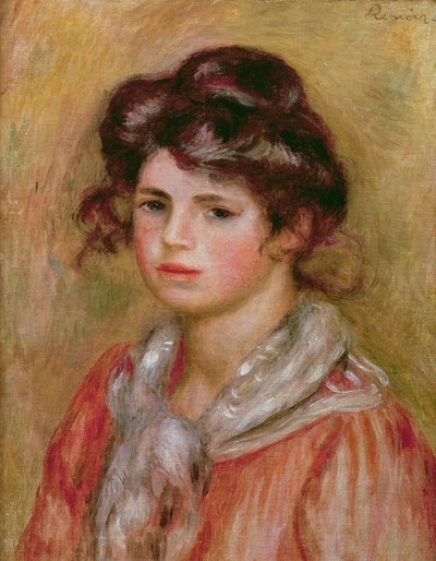 Jong meisje met een witte zakdoek, ca. 1907 door Pierre Auguste Renoir