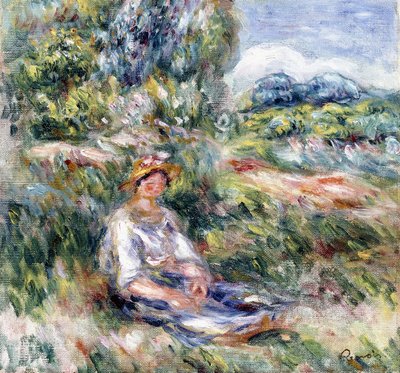 Jonge Vrouw Zittend in een Weide door Pierre Auguste Renoir