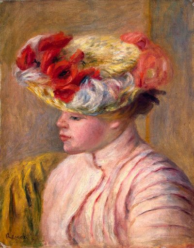Jonge Vrouw met een Bloemenhoed door Pierre Auguste Renoir