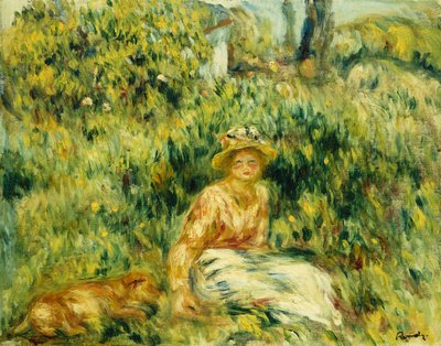 Jonge vrouw in een tuin door Pierre Auguste Renoir