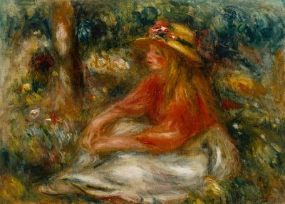 Jonge Vrouw zittend op het Gras door Pierre Auguste Renoir
