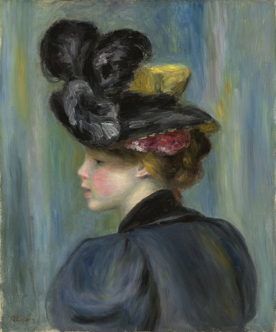 Jonge vrouw met zwarte hoed; Jeune femme au chapeau noir, 1895 door Pierre Auguste Renoir