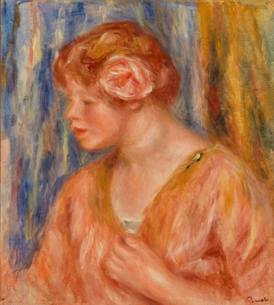Jonge vrouw met roos door Pierre Auguste Renoir