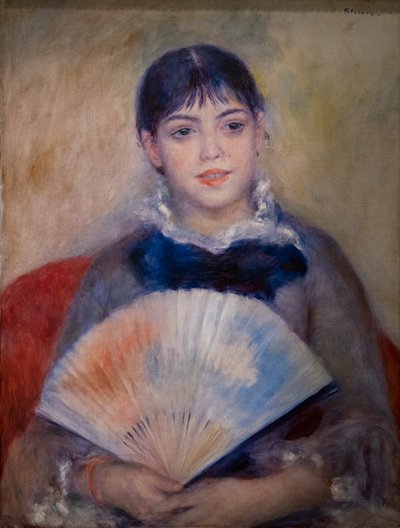 Jonge vrouw met een waaier door Pierre Auguste Renoir