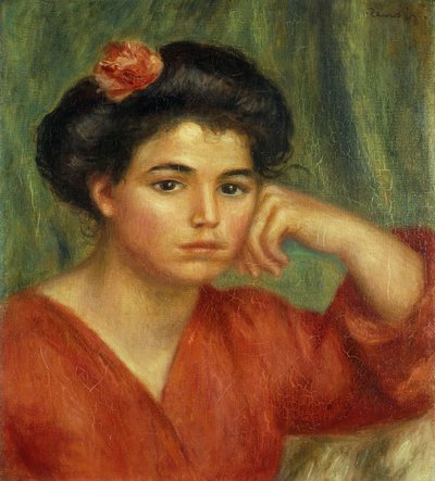 Jonge vrouw met een roos; Jeune Fille a la Rose, 1907 door Pierre Auguste Renoir