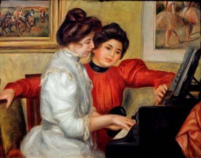 Yvonne en Christine Lerolle aan de piano door Pierre Auguste Renoir