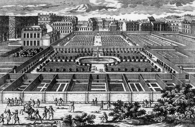 Uitzicht op de moestuin in Versailles ten tijde van Lodewijk XIV, gravure door Aveline door Pierre Aveline