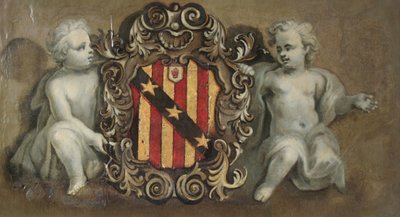 Twee putti die een cartouche met de Elton-wapens ondersteunen door Pierre Berchet